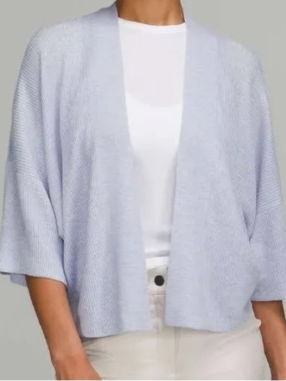 lululemon athletica Light Blue Draped Open-Front Knit Shrug